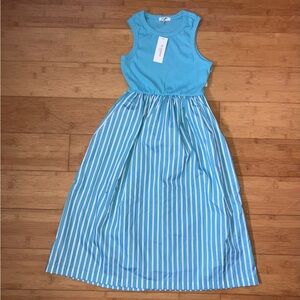 NWT Girls Size L 14 Light Blue Striped Maxi Tank Dress